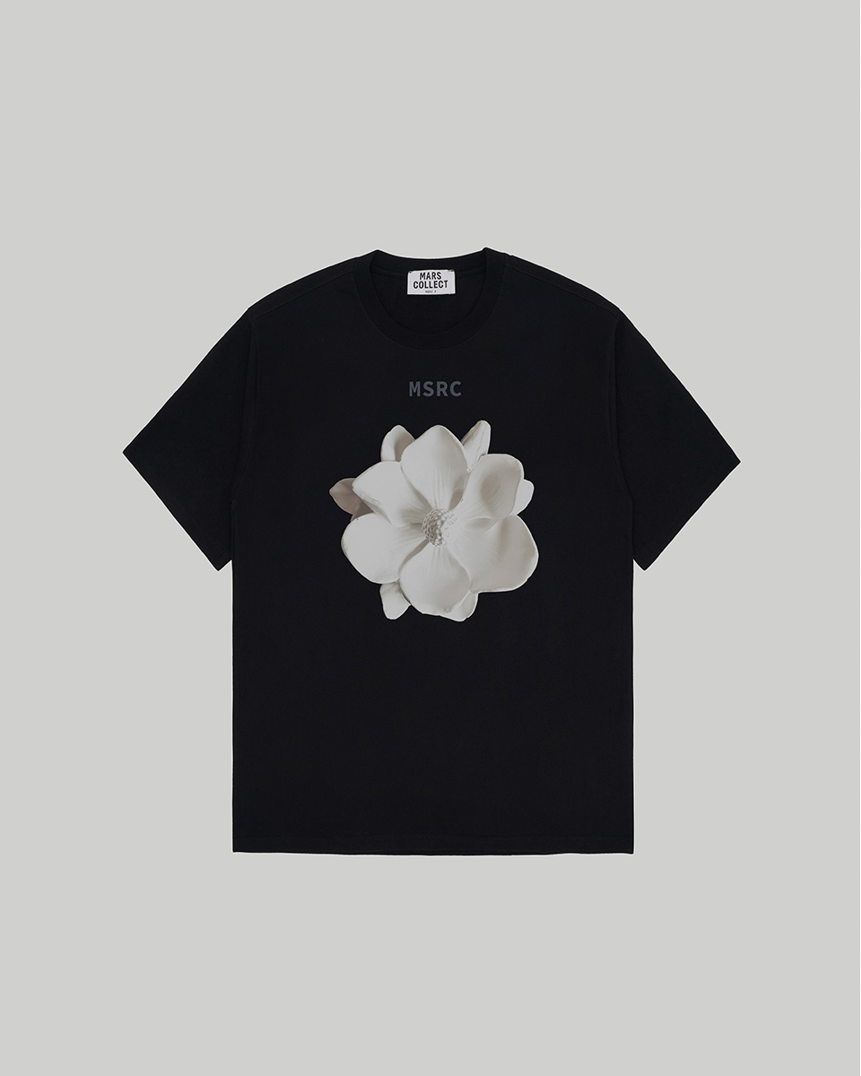 WHITE FLOWER T-SHIRT BLACK
